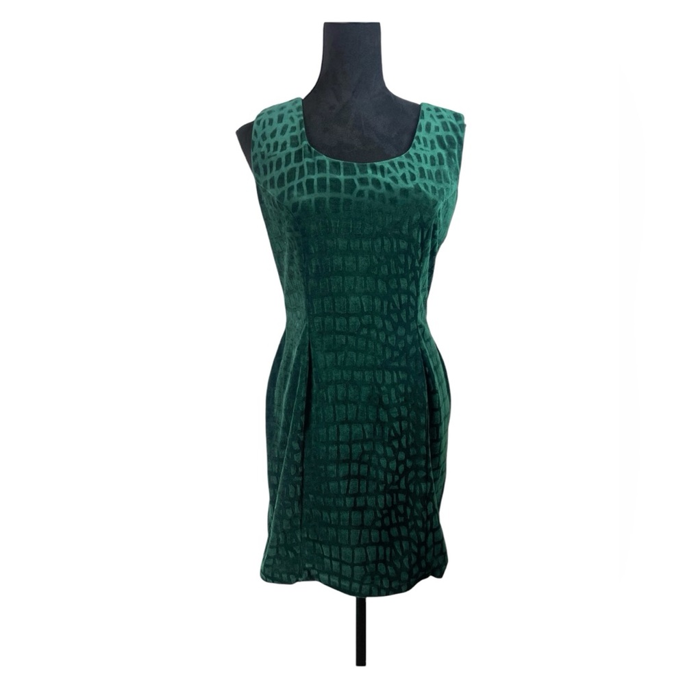 Vintage Pelicana Green Velvet Sheath Cocktail Short Mini Dress Size L Y2K Fairy